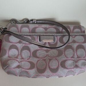 Coach Signature Pink and Gray Wristlet